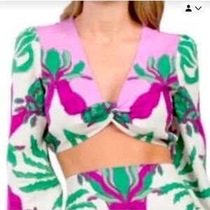NWOT Caroline Constas Tropical Crop Top w/Center Knot Linen Blend&Lined‎ Size M